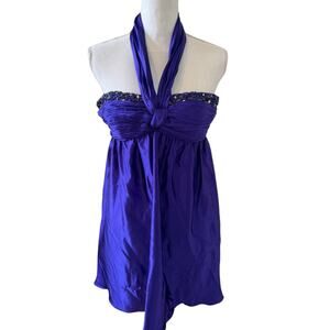 Basix Black Label Silk Empire Waist Babydoll Party Dress Royal Purple 4